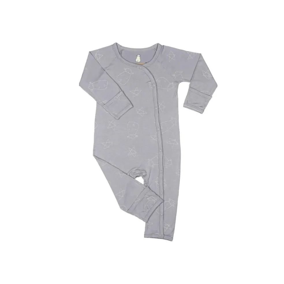 Baa Baa Sheepz Romper Side Snap Cute Big Star & Head - Grey