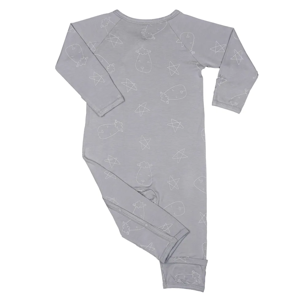 Baa Baa Sheepz Romper Side Snap Cute Big Star & Head - Grey