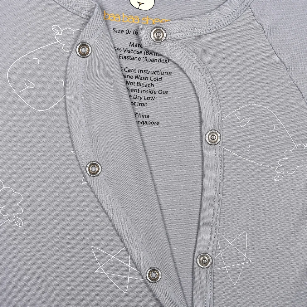 Baa Baa Sheepz Romper Side Snap Cute Big Star & Head - Grey