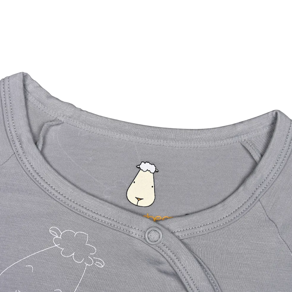 Baa Baa Sheepz Romper Side Snap Cute Big Star & Head - Grey