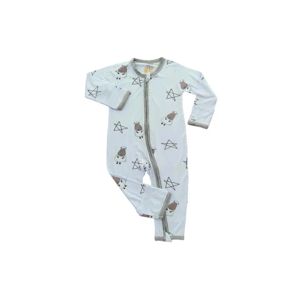 Baa Baa Sheepz Romper Zip Big Star & Sheepz Blue with Grey Border