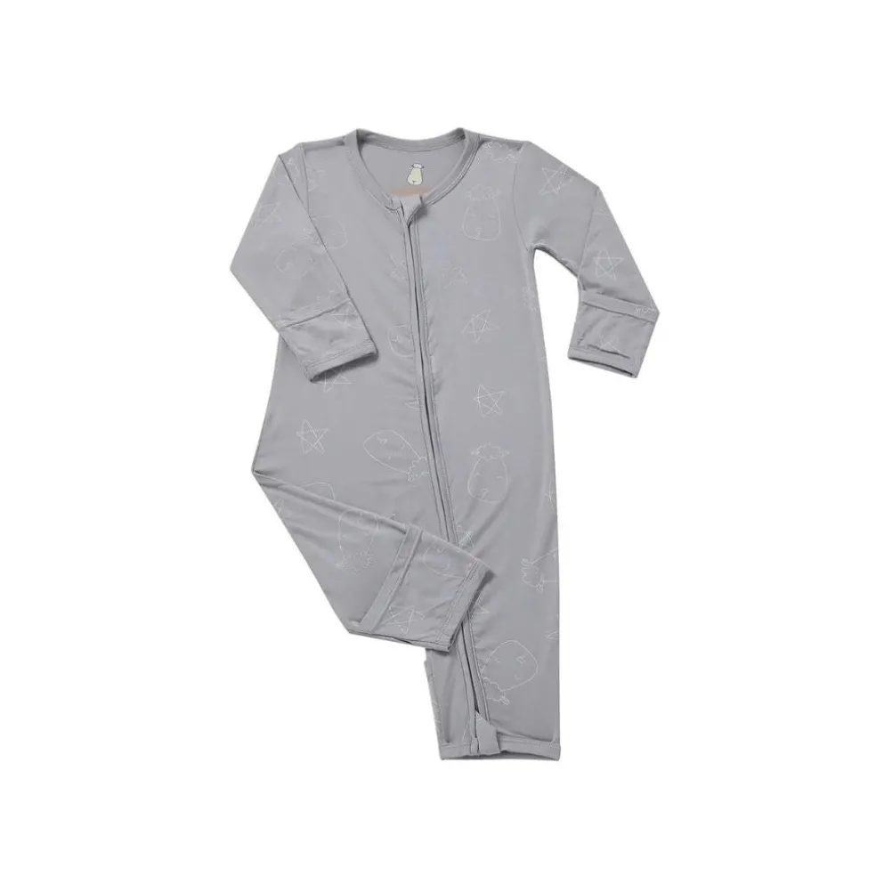 Baa Baa Sheepz Romper Zip Cute Big Star & Head - Grey