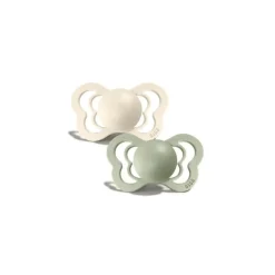 BIBS Couture 2 Pack Ivory/Sage Silcone Pacifier 0-6 Months