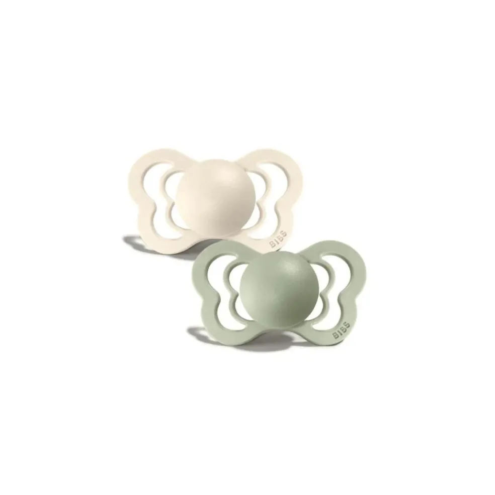 BIBS Couture 2 Pack Ivory/Sage Silcone Pacifier 0-6 Months