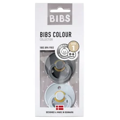 BIBS Natural Rubber Pacifier Twin Pack - Iron & Baby Blue