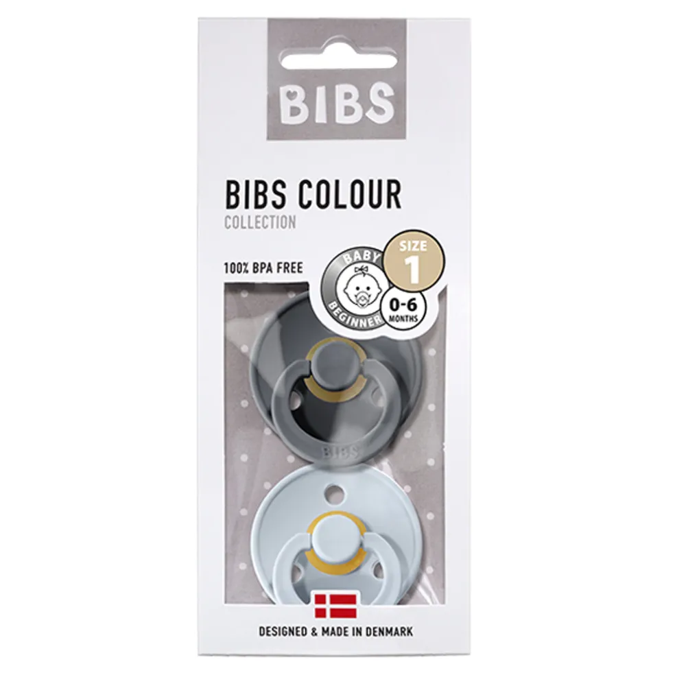 BIBS Natural Rubber Pacifier Twin Pack - Iron & Baby Blue