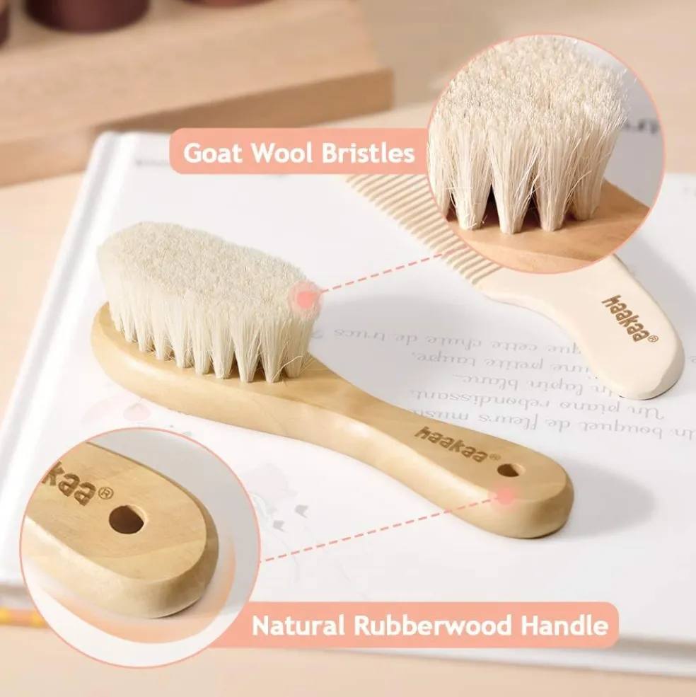 Haakaa Goat Wool Baby Brush & Comb Set