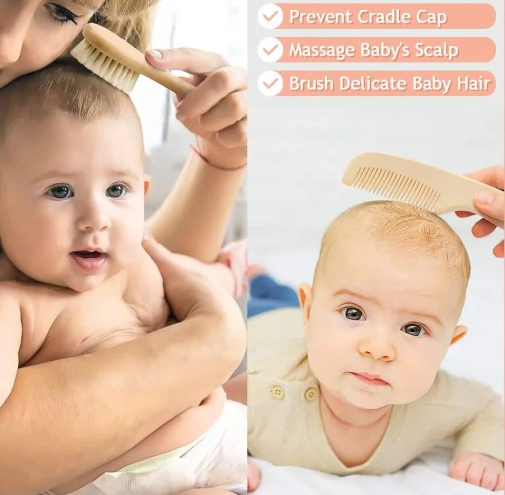 Haakaa Goat Wool Baby Brush & Comb Set