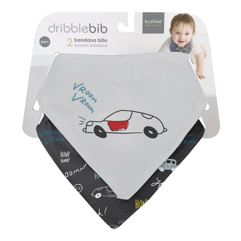 Kushies Bandana Bib 2 Pack - Cars