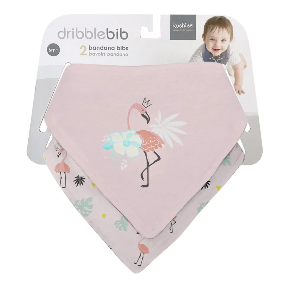 Kushies Bandana Bib 2 Pack - Flamingo