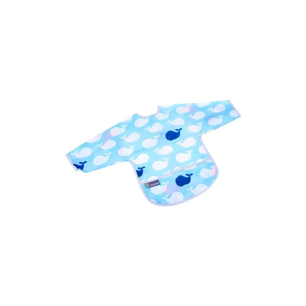 Kushies Blue Whales Clean Bib with Sleeves
