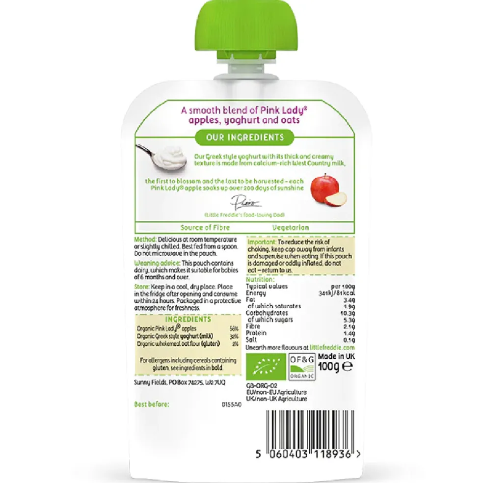 Little Freddie Pink Lady Apple Greek Style Yoghurt (Pack of 6)