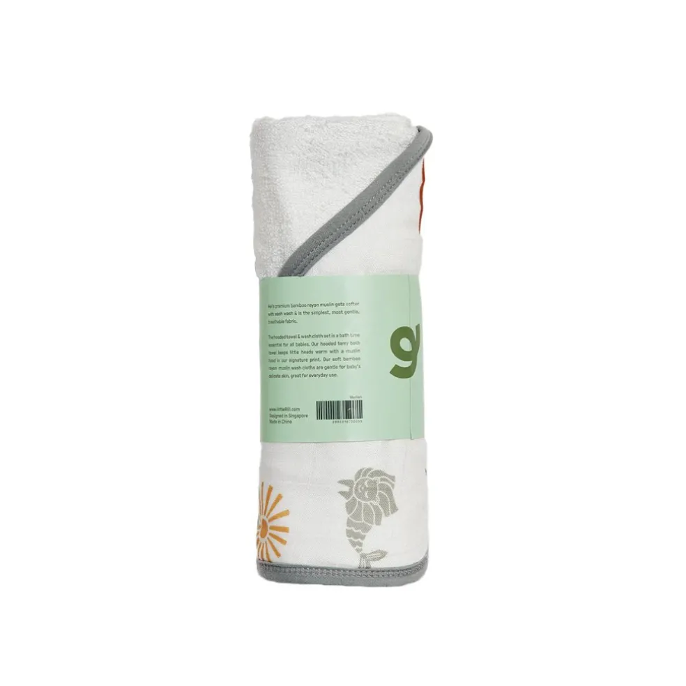Little Rei Bamboo Merlion Hooded Towel & Wash Cloth Set