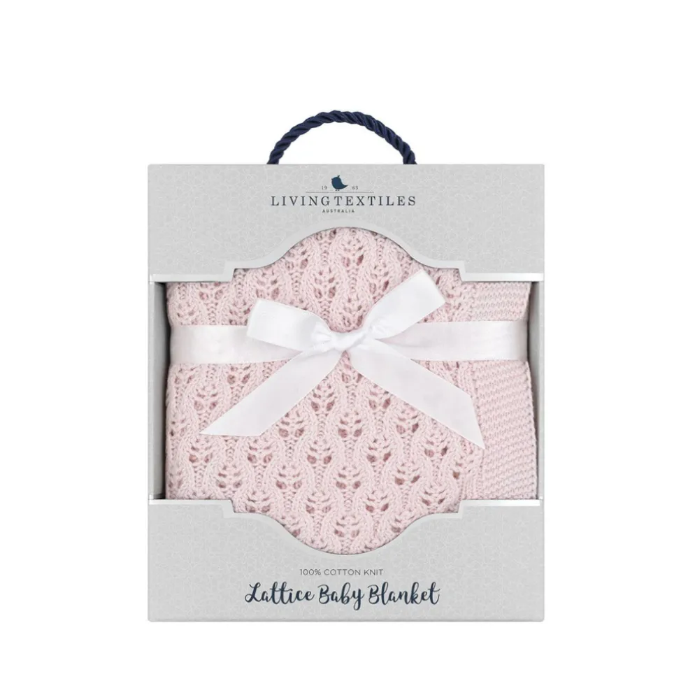 Living Textiles 100% Cotton Lattice Knit Baby Blanket - Blush Pink