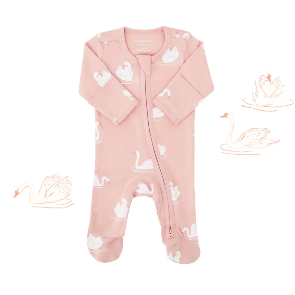 Motherswork x Le Petit Society Baby Organic Zip Sleepsuit in Swan Print