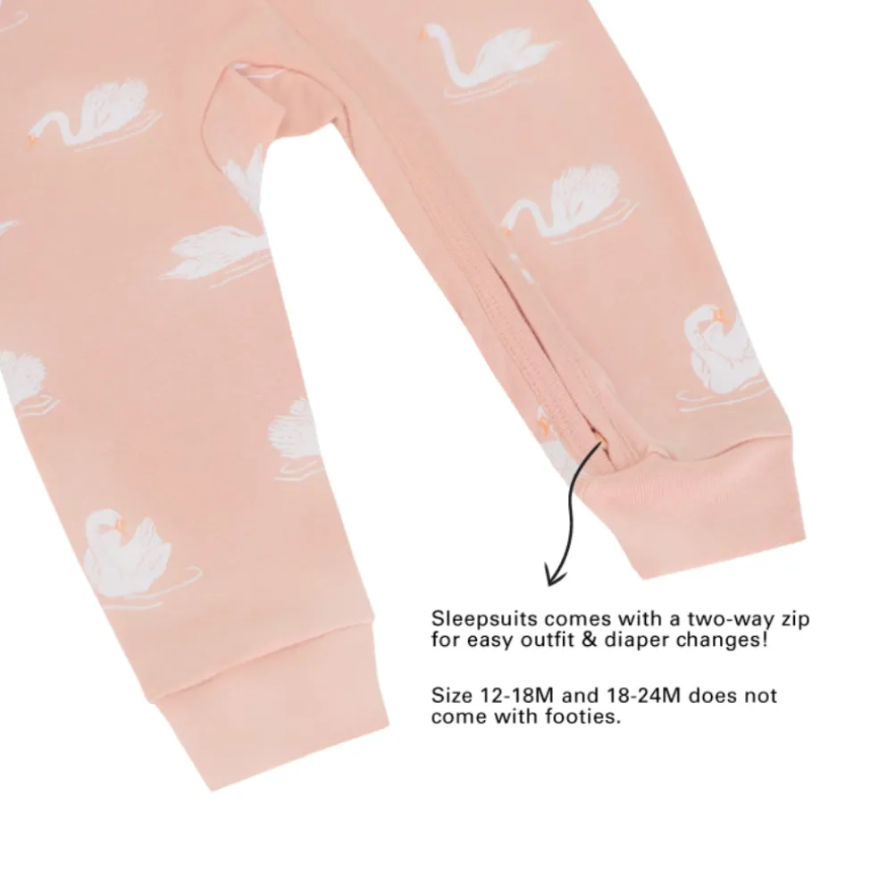 Motherswork x Le Petit Society Baby Organic Zip Sleepsuit in Swan Print