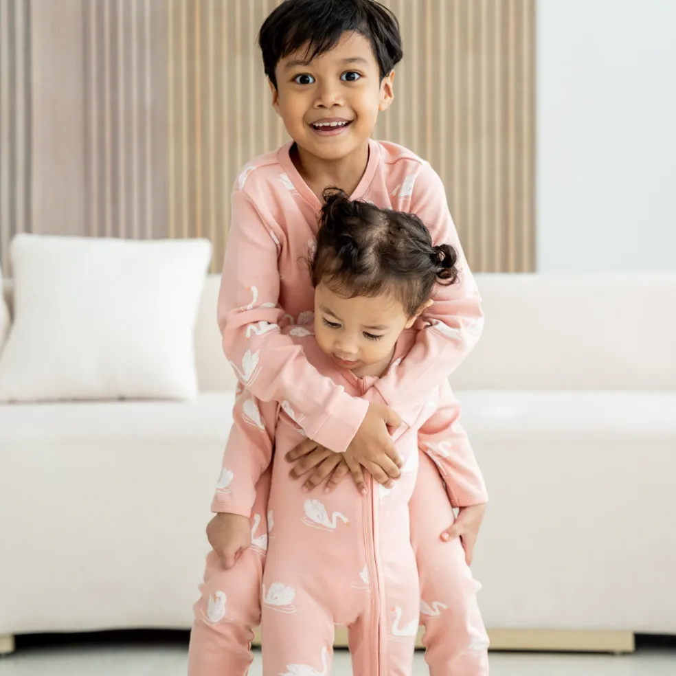 Motherswork x Le Petit Society Baby Organic Zip Sleepsuit in Swan Print