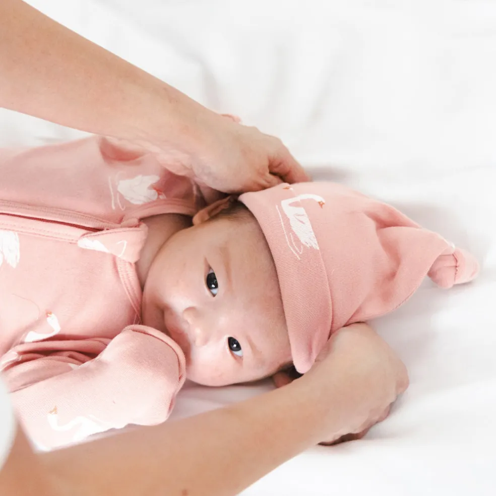 Motherswork x Le Petit Society Baby Organic Zip Sleepsuit in Swan Print