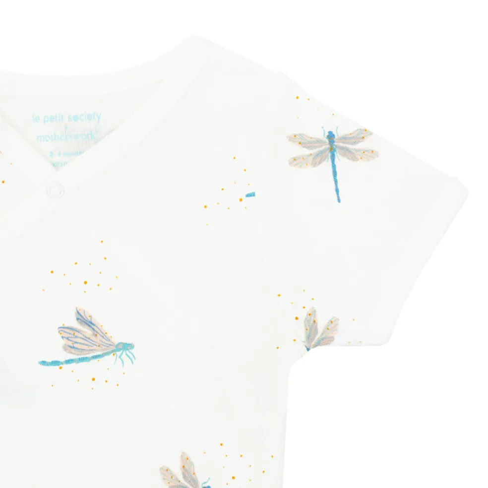 Motherswork x Le Petit Society Baby Organic Kimono Romper in Dragonfly Print