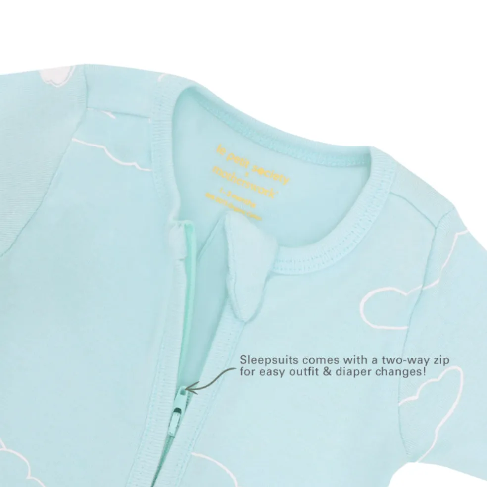 Motherswork x Le Petit Society Baby Organic Zip Sleepsuit in Cloud Print
