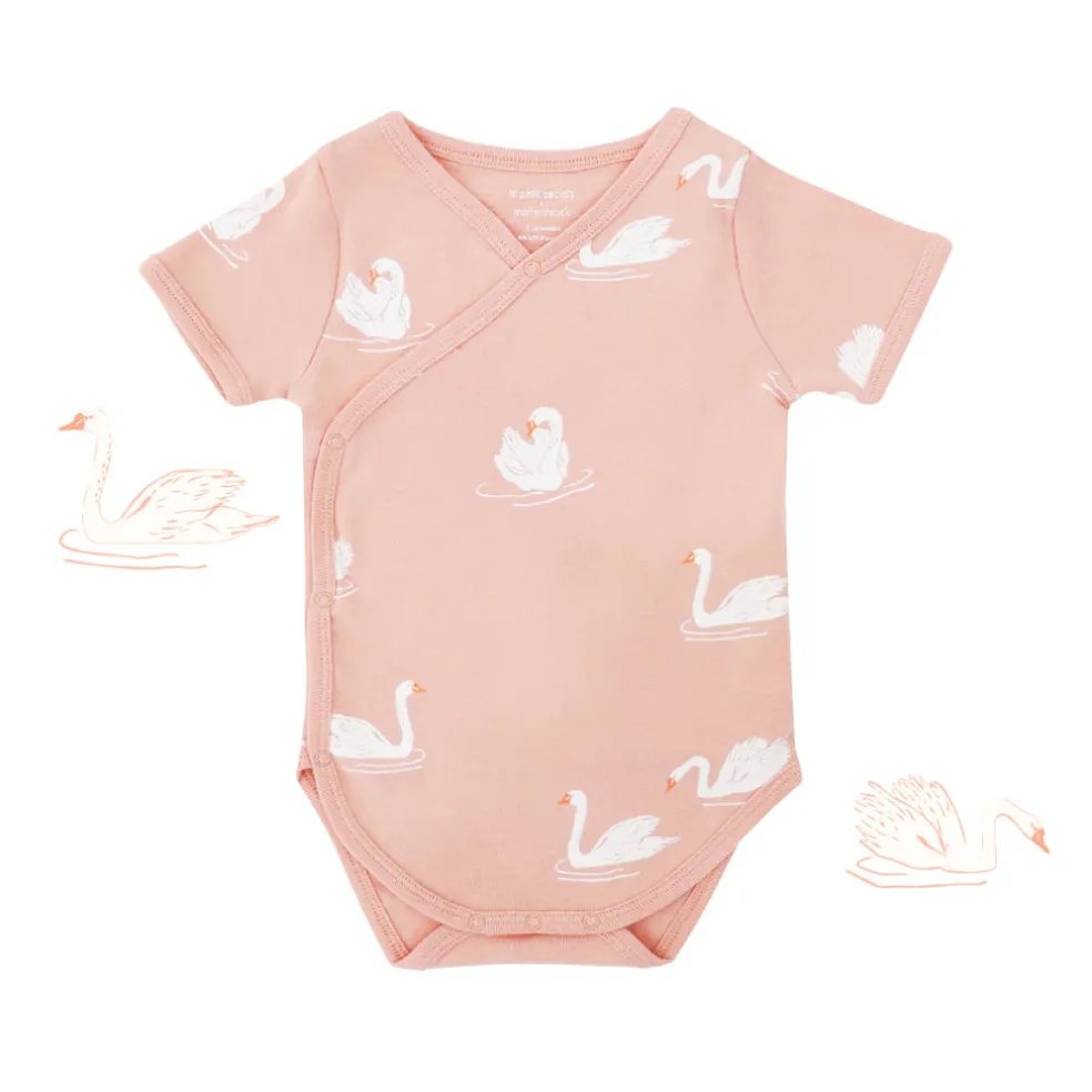 Motherswork x Le Petit Society Baby Organic Kimono Romper in Swan Print