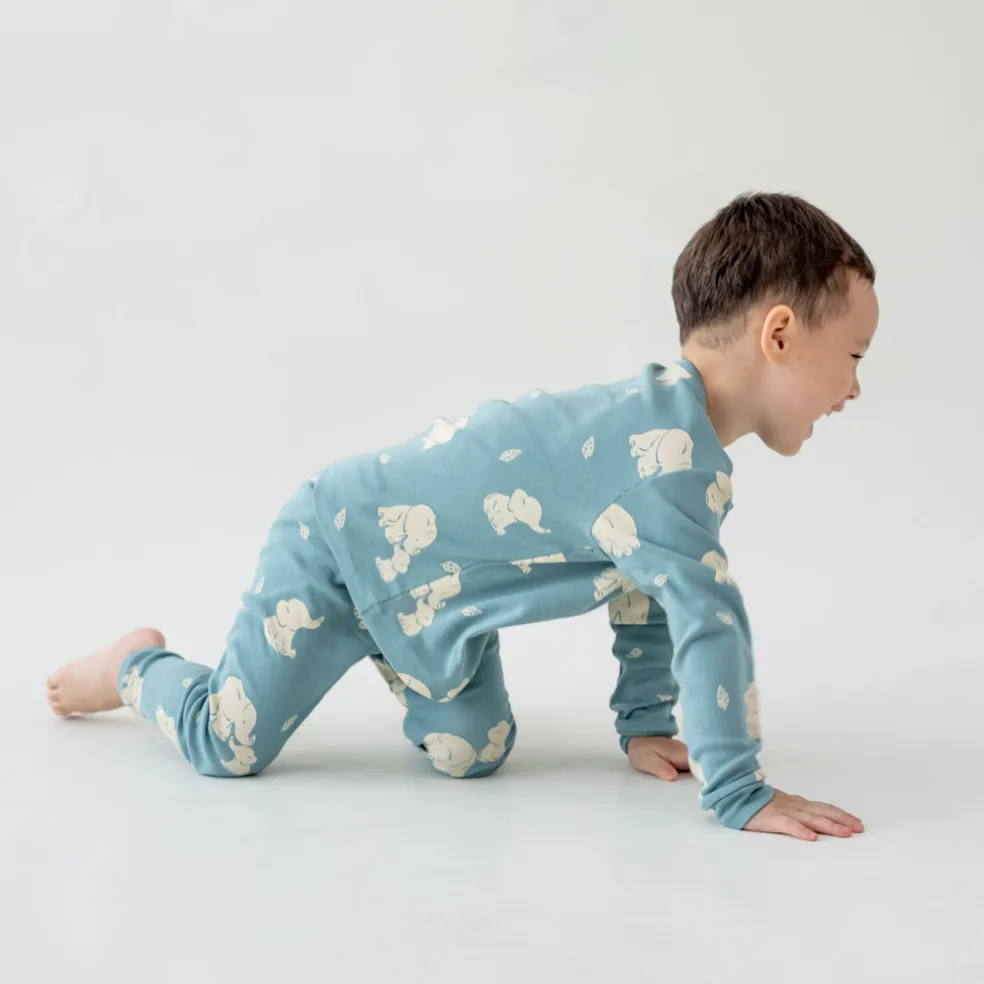 Motherswork x Le Petit Society Baby Organic Zip Sleepsuit in Elephant Print