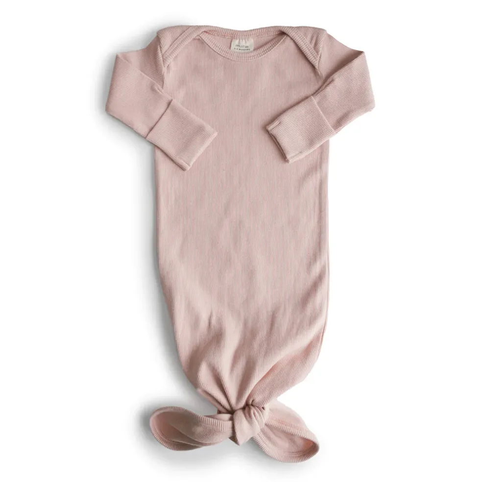 Mushie Ribbed Knotted Baby Gown