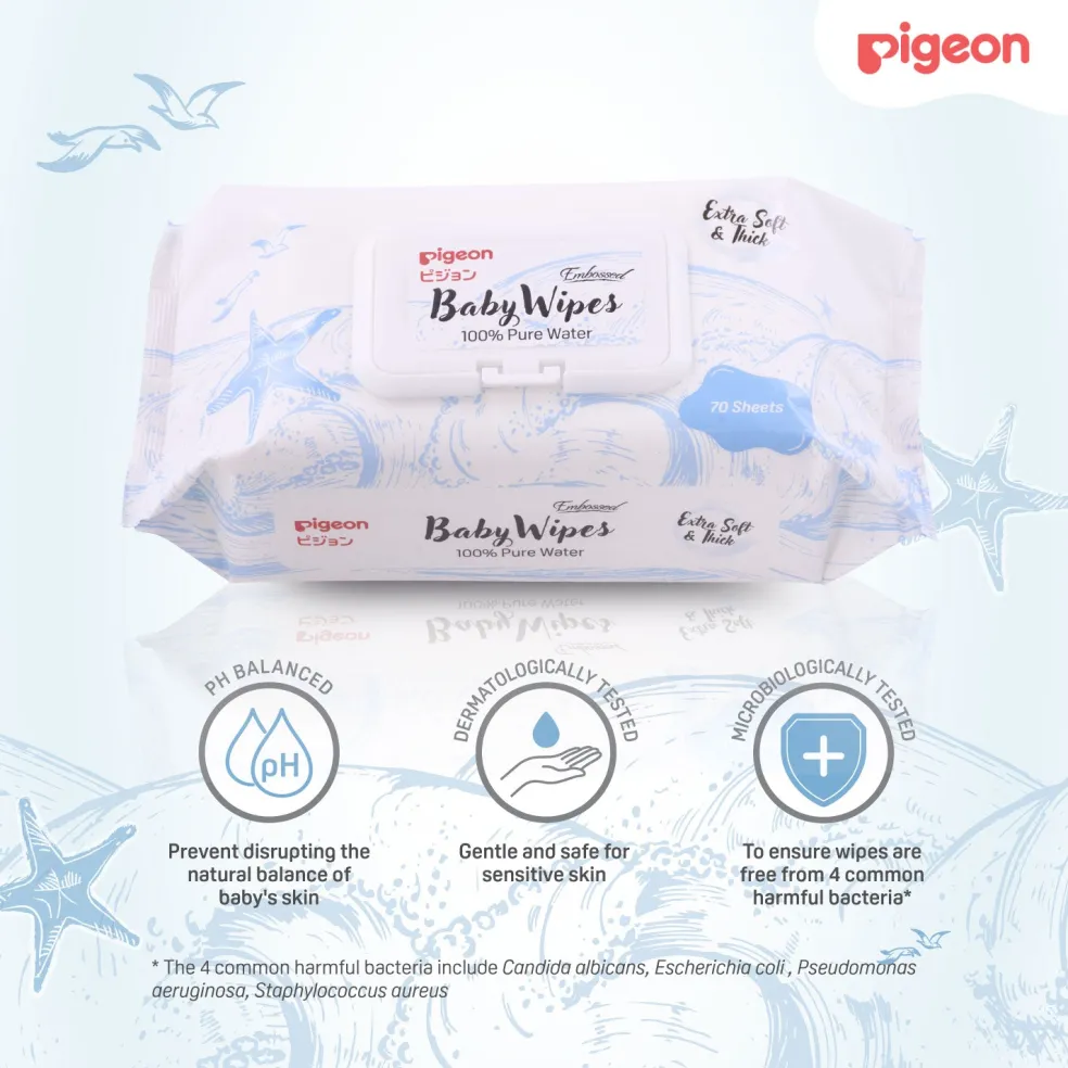 Pigeon Embossed Baby Wipes 100% Pure Water 70s 6 in 1